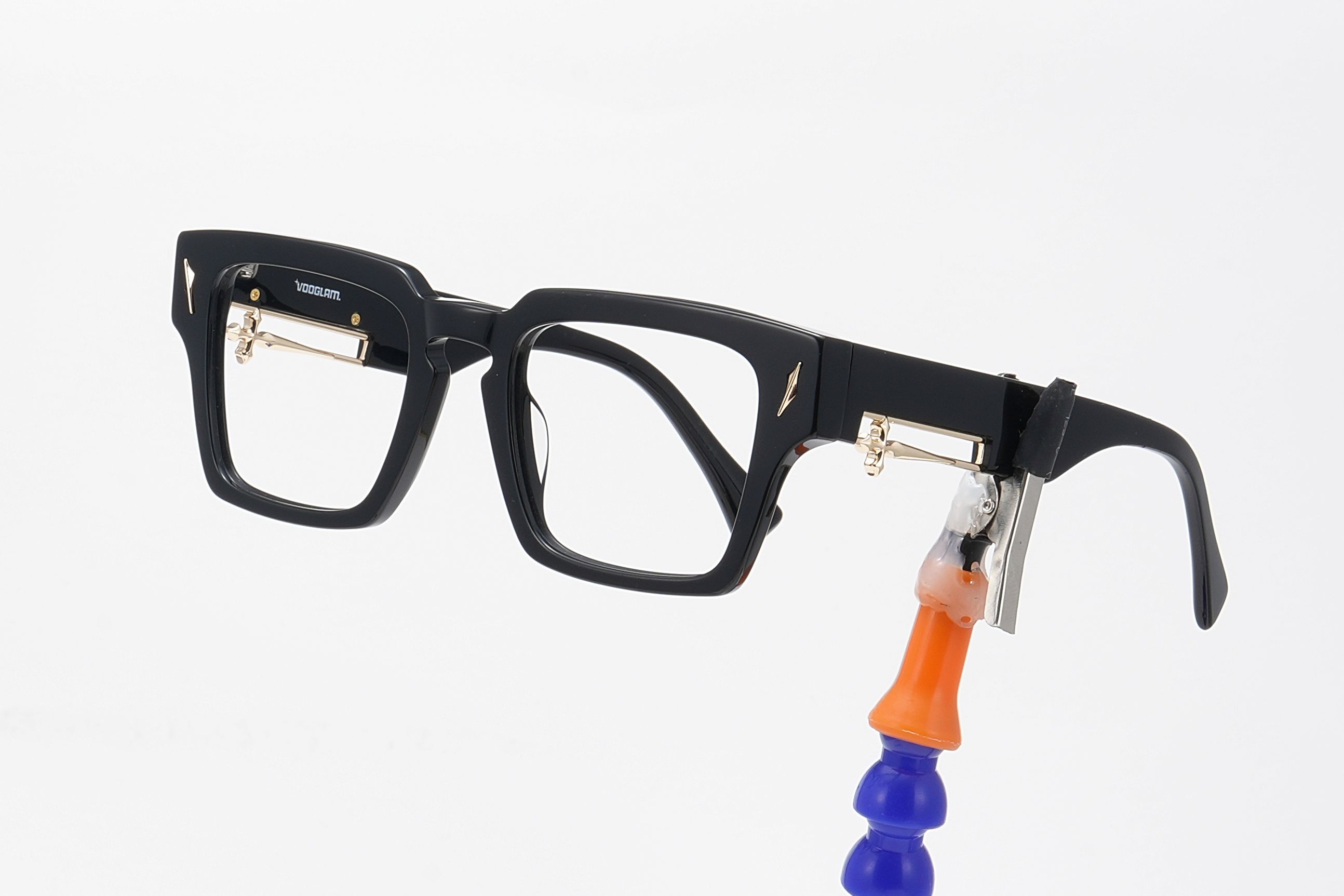 vooglam thick black acetate frames with detailed gold hardware for custom lens tint