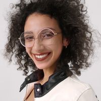 Manley - Delicate Round Pink Semi-Rim Glasses | Vooglam On Model