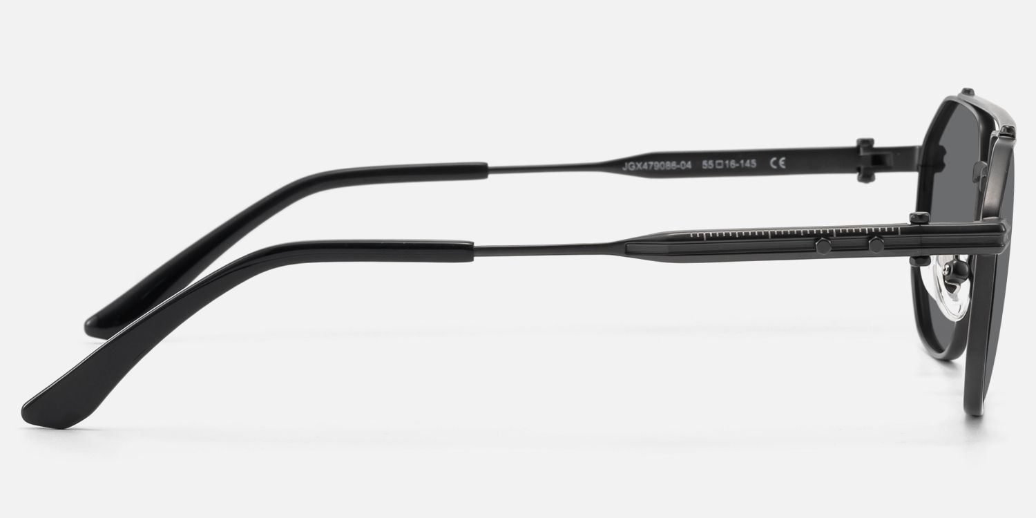 Ando - Matte Black Geometric Gunmetal Sunglasses | Vooglam Side View