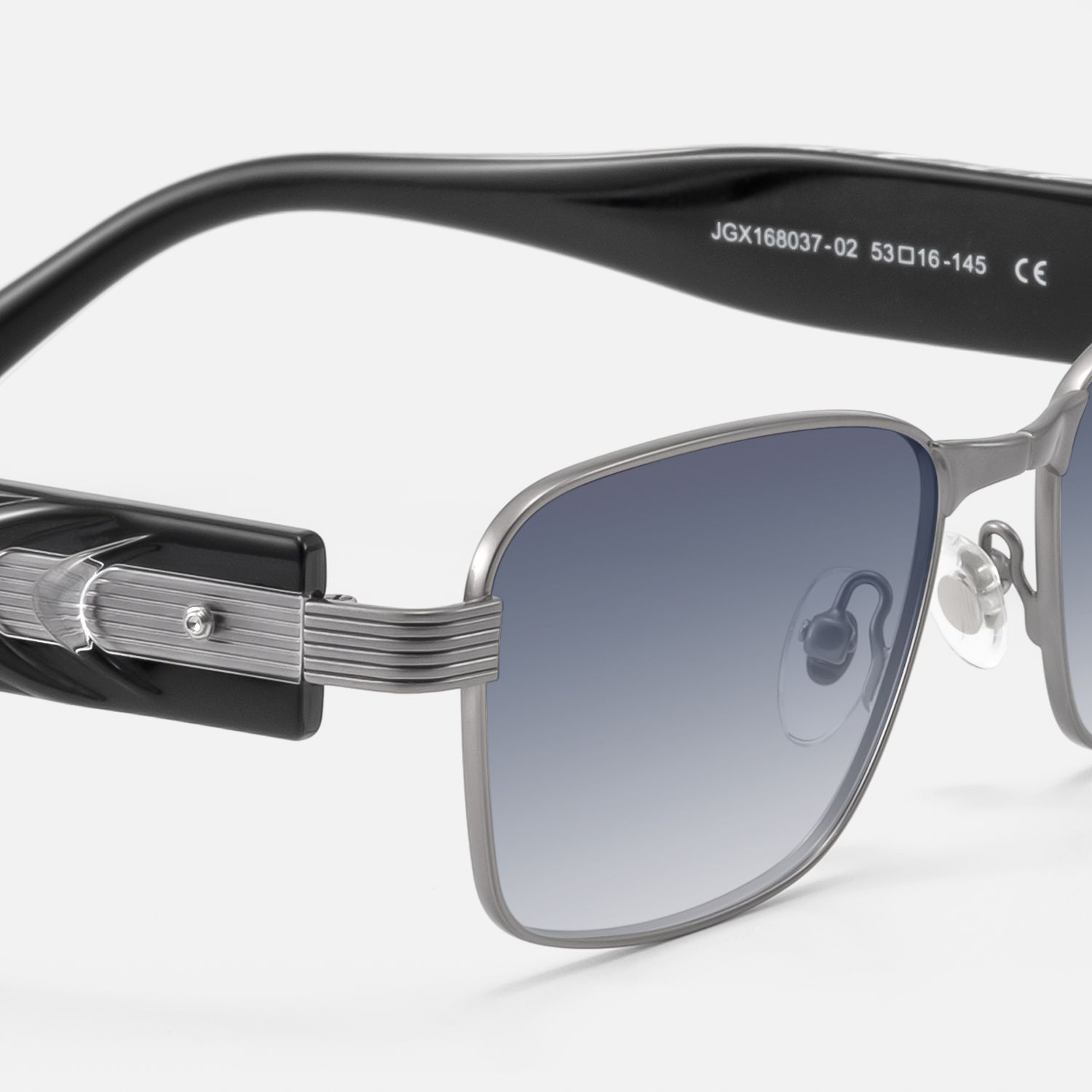 Toyo - Gradient Lens Gunmetal Rectangle Sunglasses | Vooglam Design Details