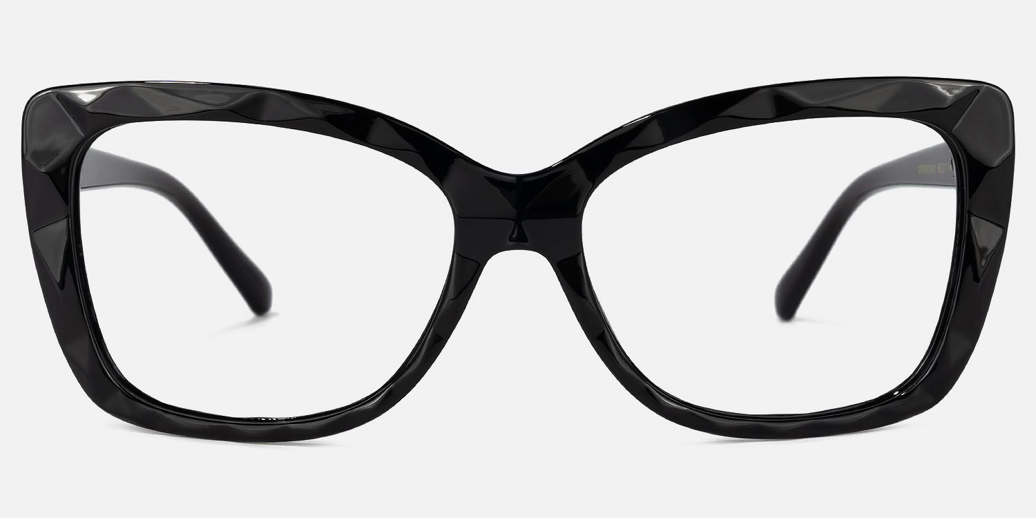 Letitia - Bold Faceted Black Rectangle Glasses product detail 2