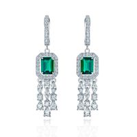 Pretty Emerald Green Rectangle Pierced Earrings | Vooglam Front View
