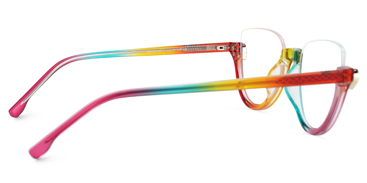 Sylvia Funky Rainbow Cat Eye Half Rim Glasses | Vooglam Side View