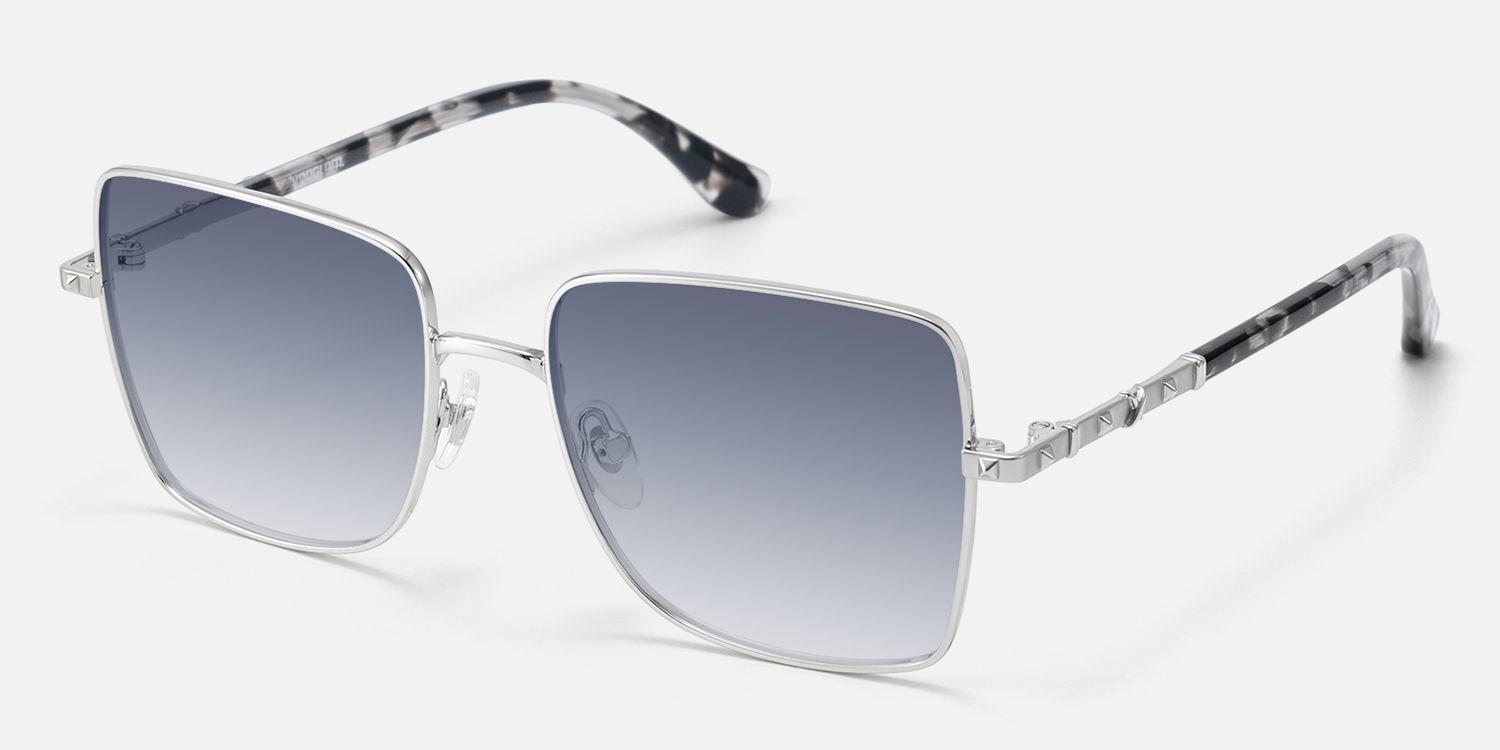 Devereux - Boho Chic Square Silver Sunglasses | Vooglam Front View