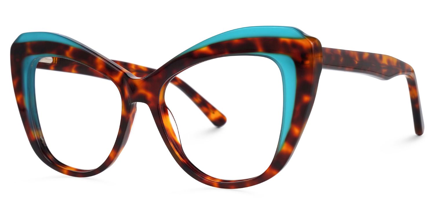 Ehren - Cat Eye Blue/Tortoise Eyeglasses by Vooglam - Front View