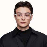 Strobe - Rectangle Transparent Eyeglasses | Vooglam On Model 2