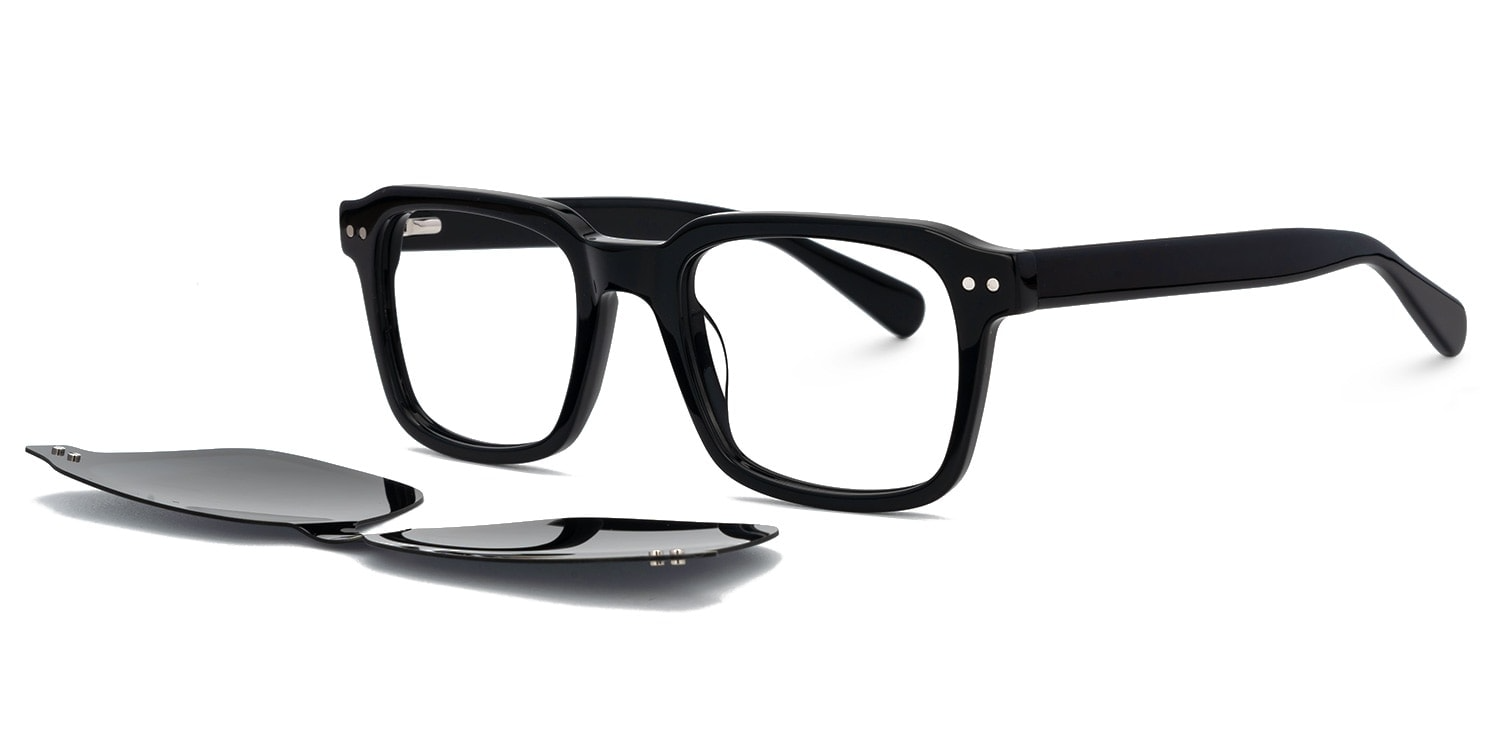 Nafisa - Rectangle Black Sunglasses by Vooglam - Product View 6