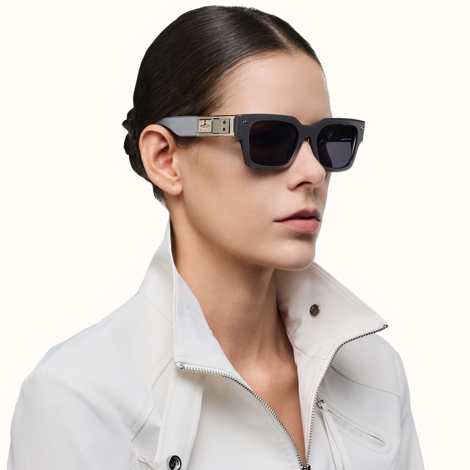 The Programmer - Bold Silver USB Sunglasses | Vooglam On Model 3