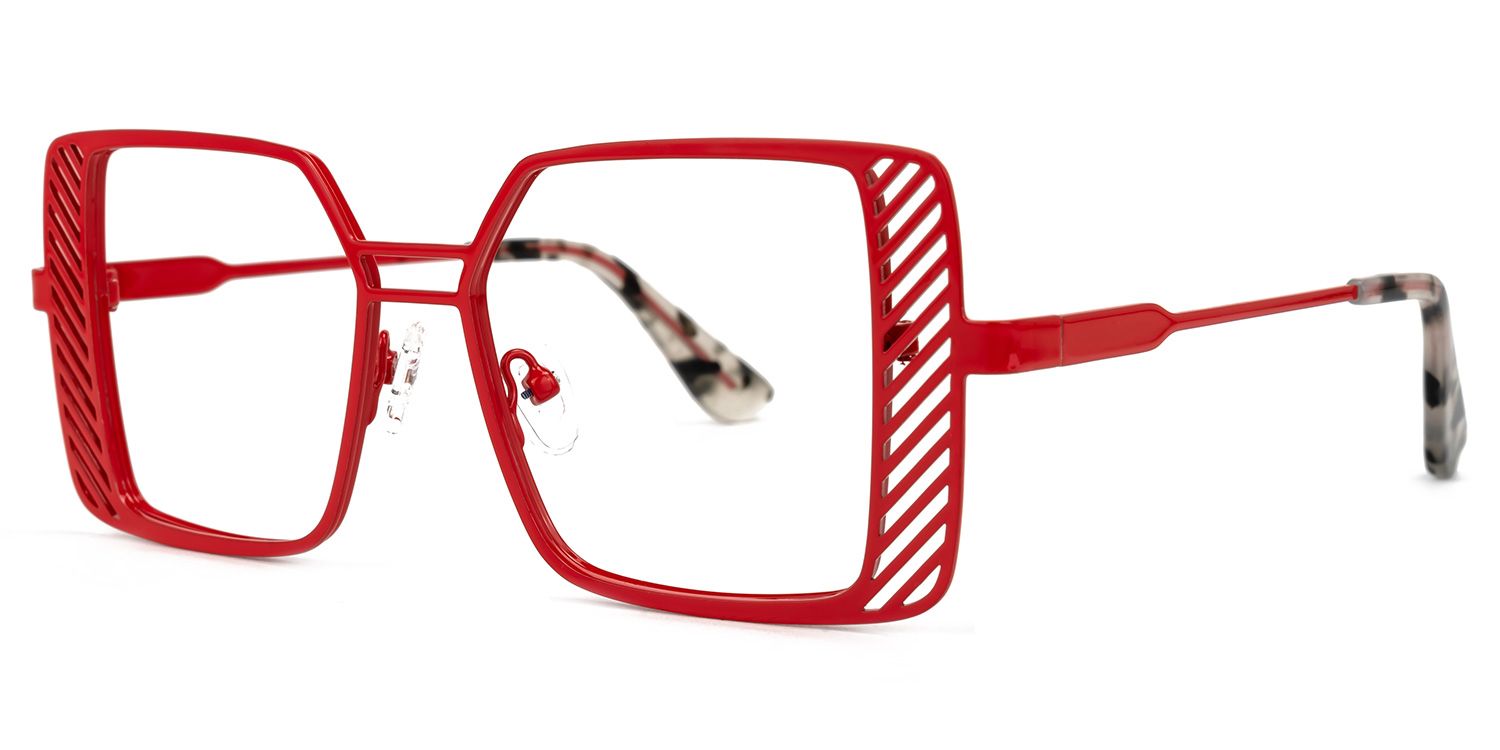Eirene - Square Red Eyeglasses | Vooglam Front View