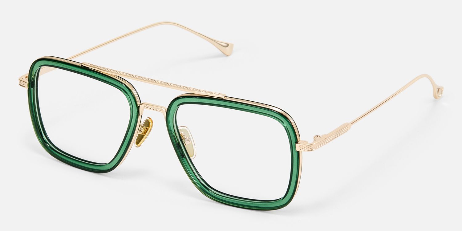 Alvira - Aviator Green Eyeglasses | Vooglam Front View