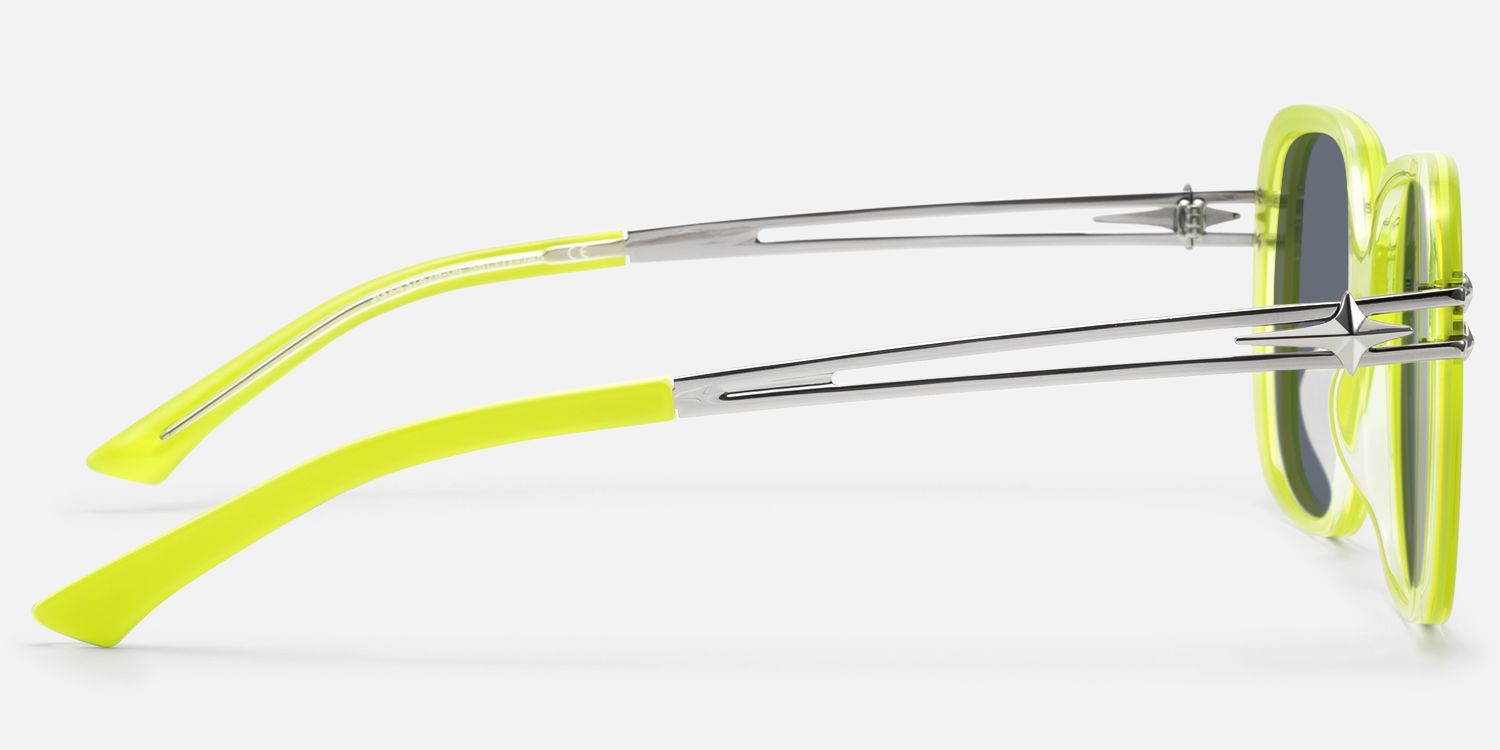 Nova - Neon Green Gray Tint Double Wire Sunnies by Vooglam - Side View