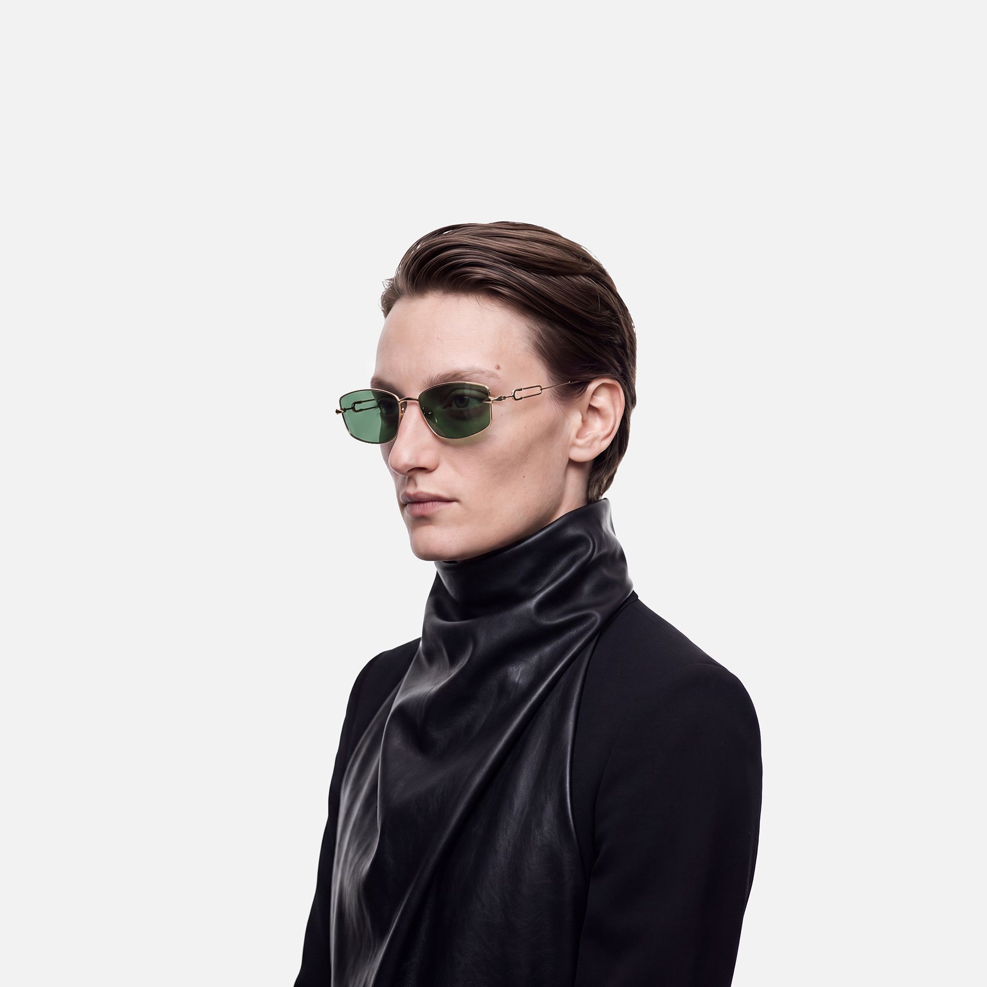 Bladework - Dark Green Tint Narrow Sunglasses by Vooglam - Model Side Profile