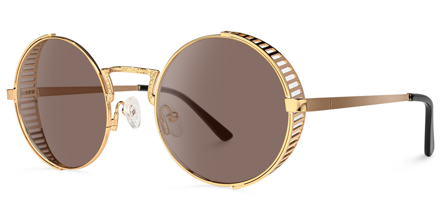 Rojas - Vintage-inspired Gold Round Sunglasses | Vooglam Front View