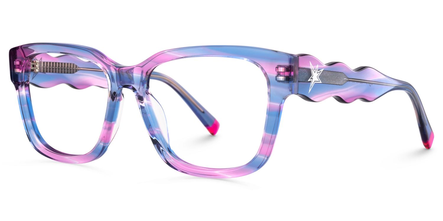 Daphne - Rectangle Pink/Blue Eyeglasses | Vooglam Front View