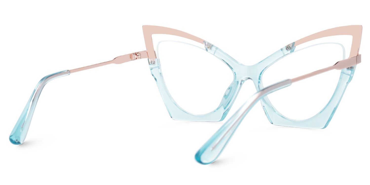 Emiko - Cat Eye Blue Eyeglasses by Vooglam - Side View