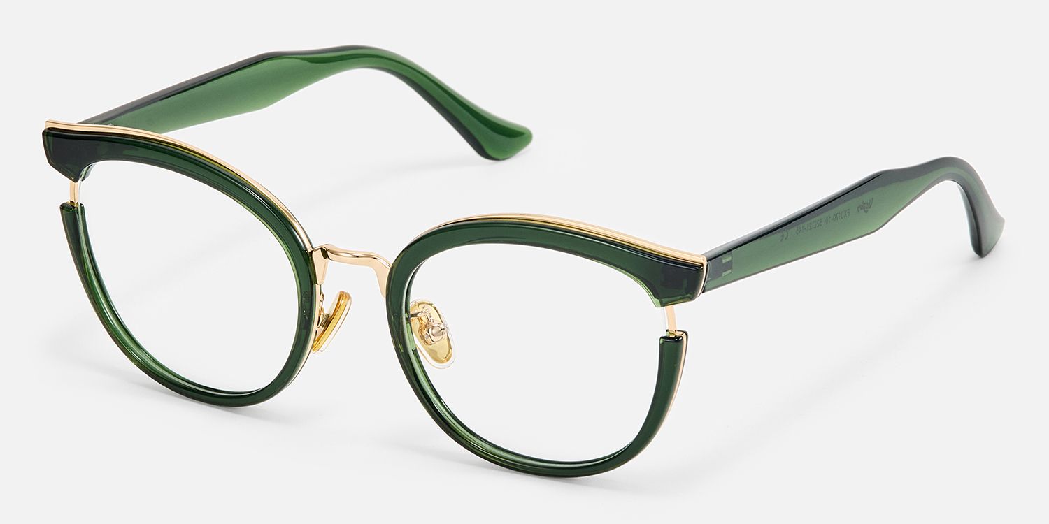 Retro - Round Green Glasses with Gold Accents | Vooglam Front View