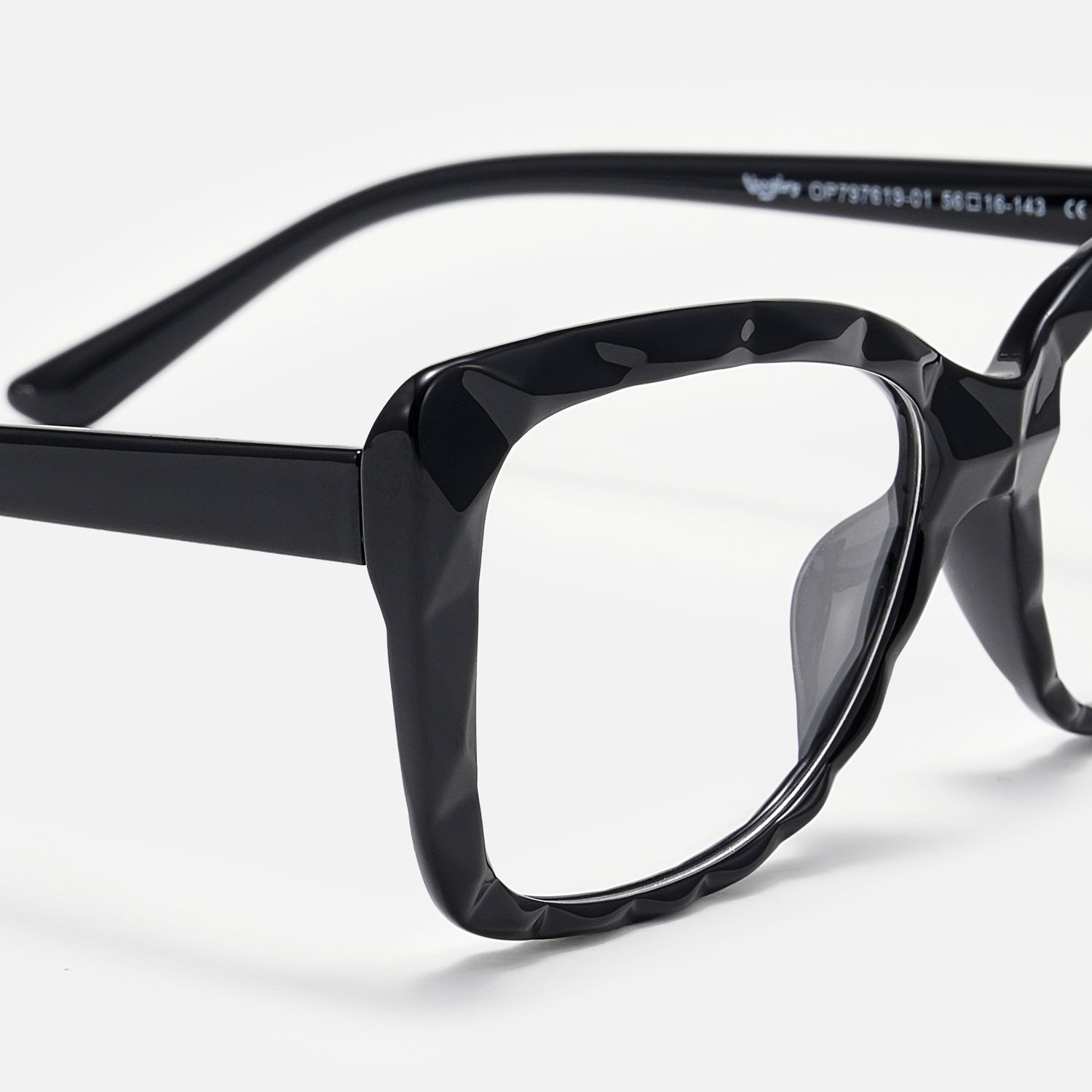 Letitia - Bold Faceted Black Rectangle Glasses product detail 4