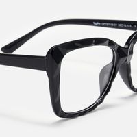 Letitia - Bold Faceted Black Rectangle Glasses | Vooglam Design Details