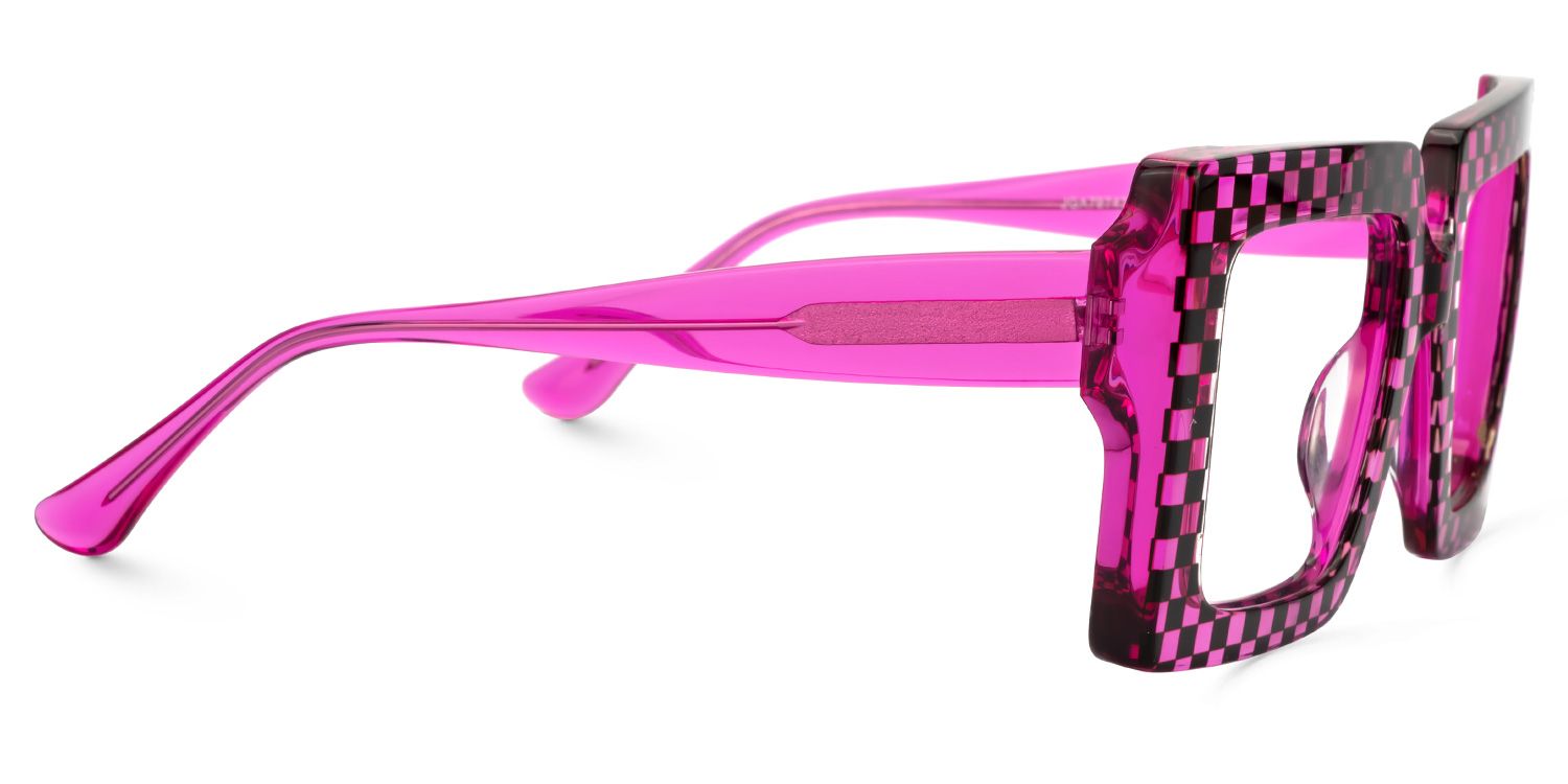 Ferial - Bold Checkered Pink & Square Glasses by Vooglam - Product View 4