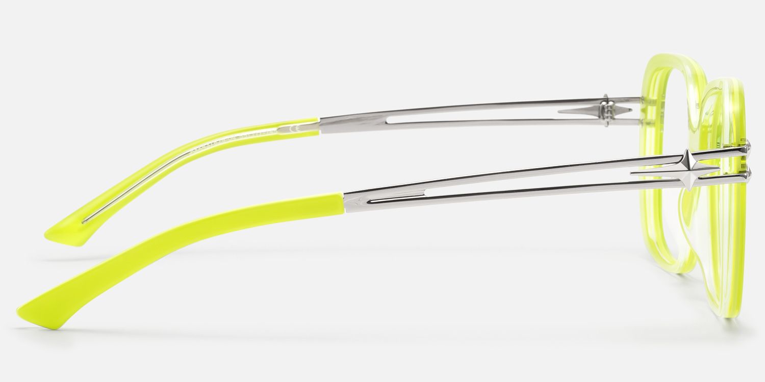 Nova - Neon Green Star Deco Double Wire Glasses by Vooglam - Side View