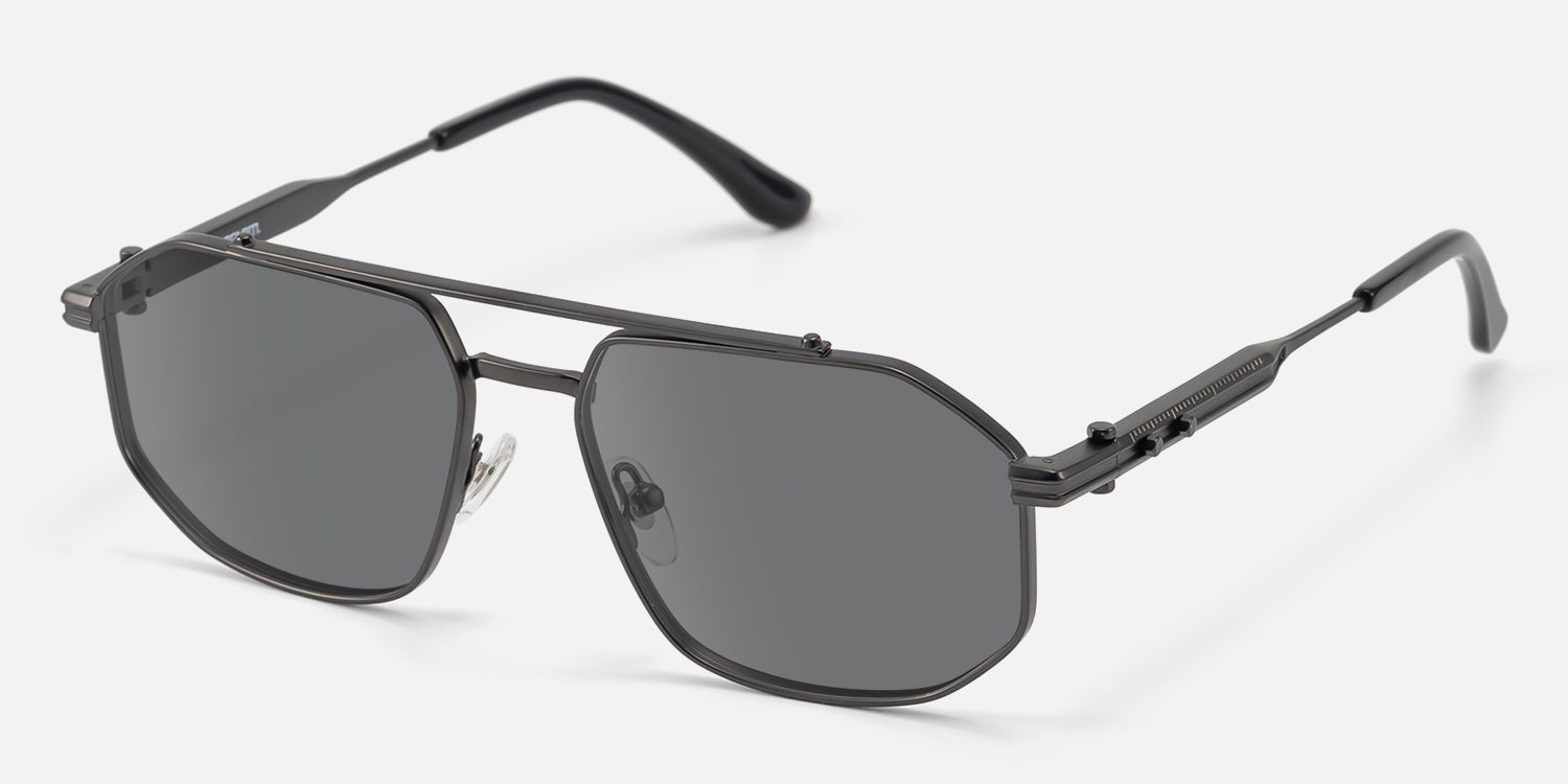 Ando - Matte Black Geometric Gunmetal Sunglasses | Vooglam Front View