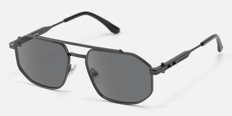 Ando - Matte Black Geometric Gunmetal Sunglasses | Vooglam