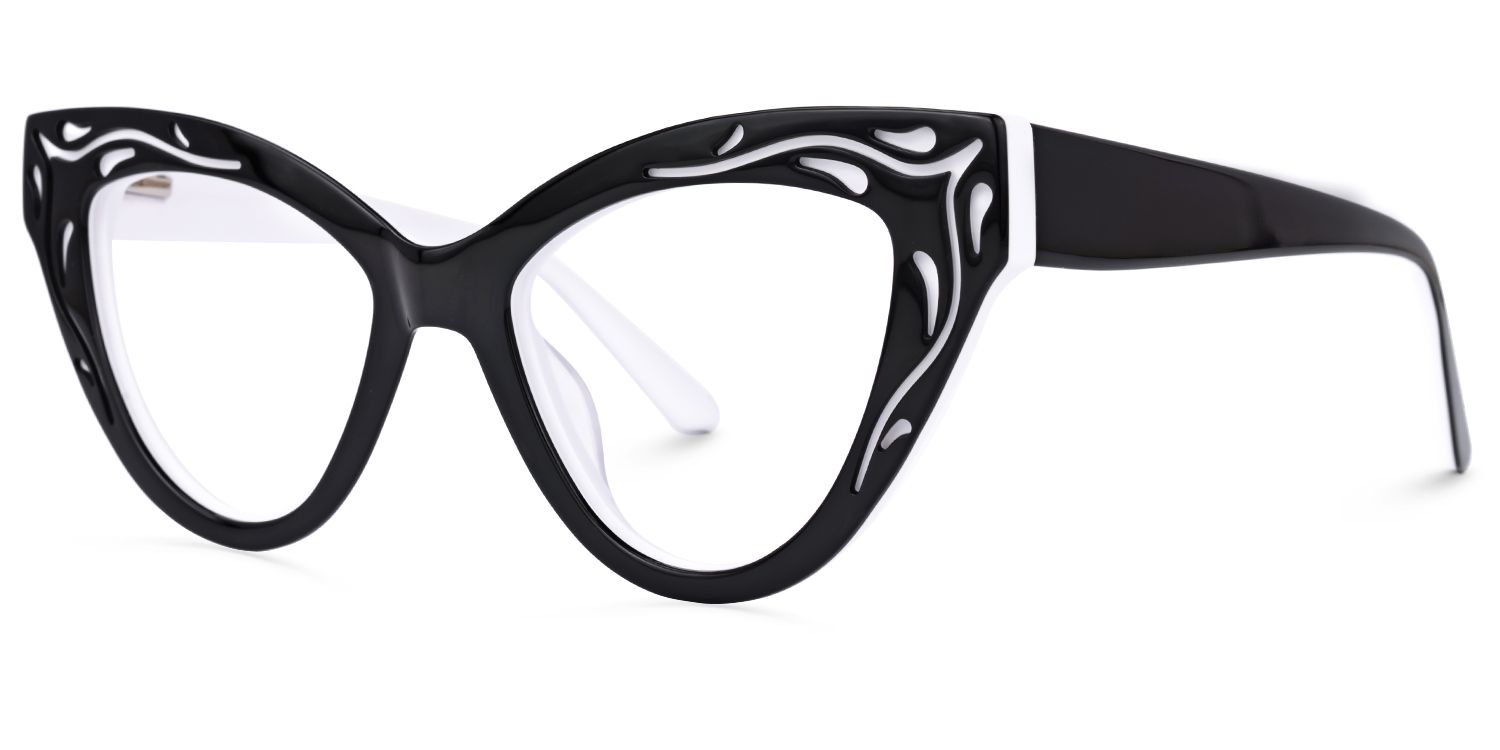 Ivey - Cat Eye Black/White Eyeglasses | Vooglam Front View