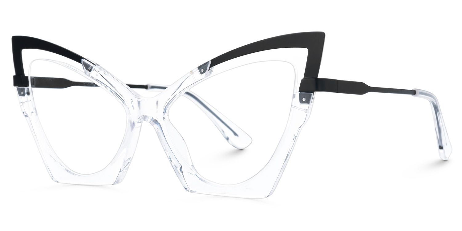 Emiko - Cat Eye Black/Crystal Eyeglasses | Vooglam Front View