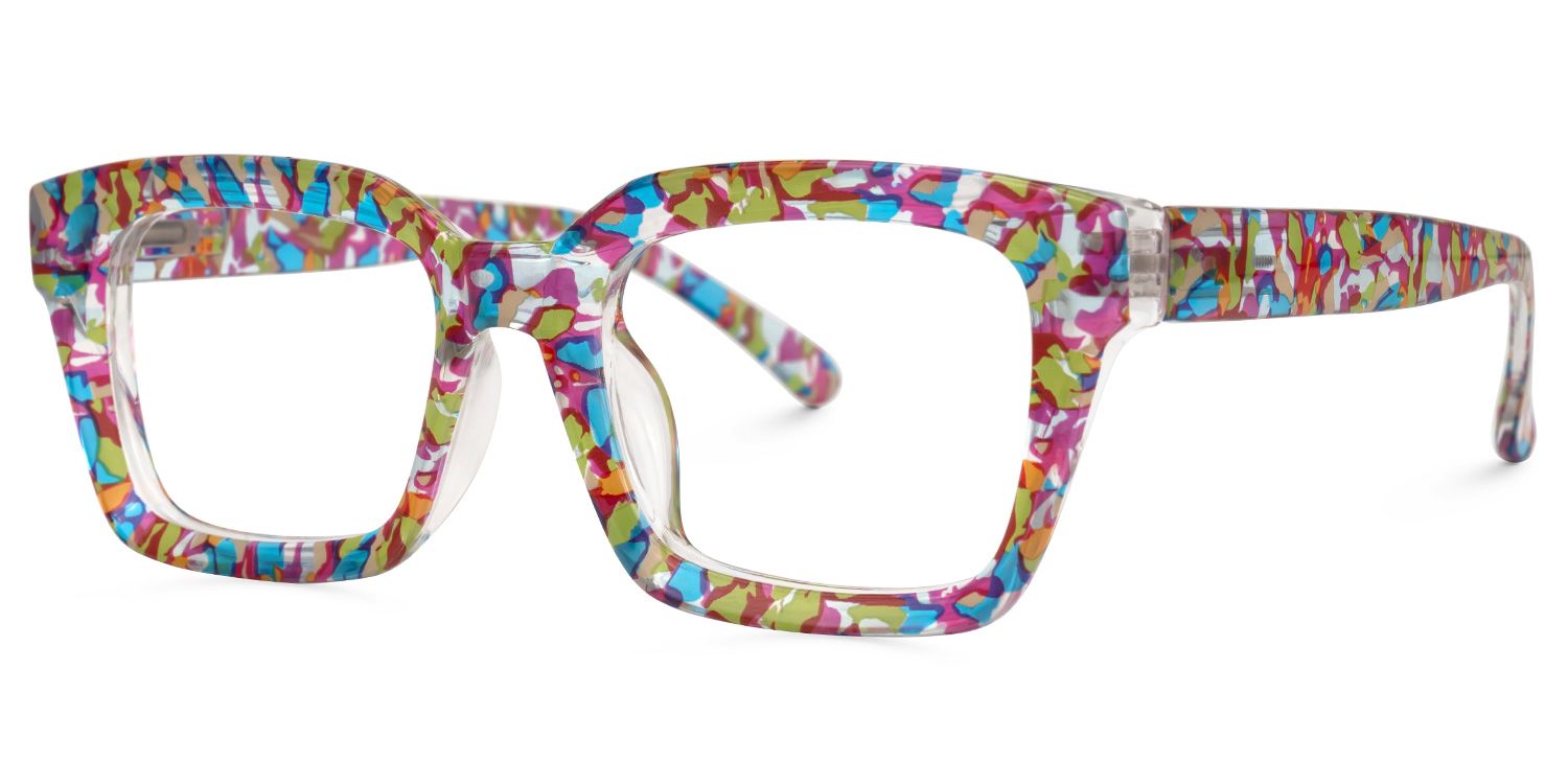 Issay - Rectangle Purple/Green Eyeglasses | Vooglam Front View