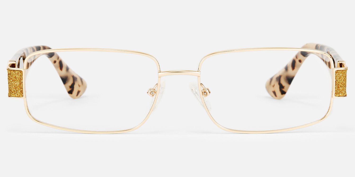 Alexandra - Rectangle Gold Eyeglasses | Vooglam Angle View