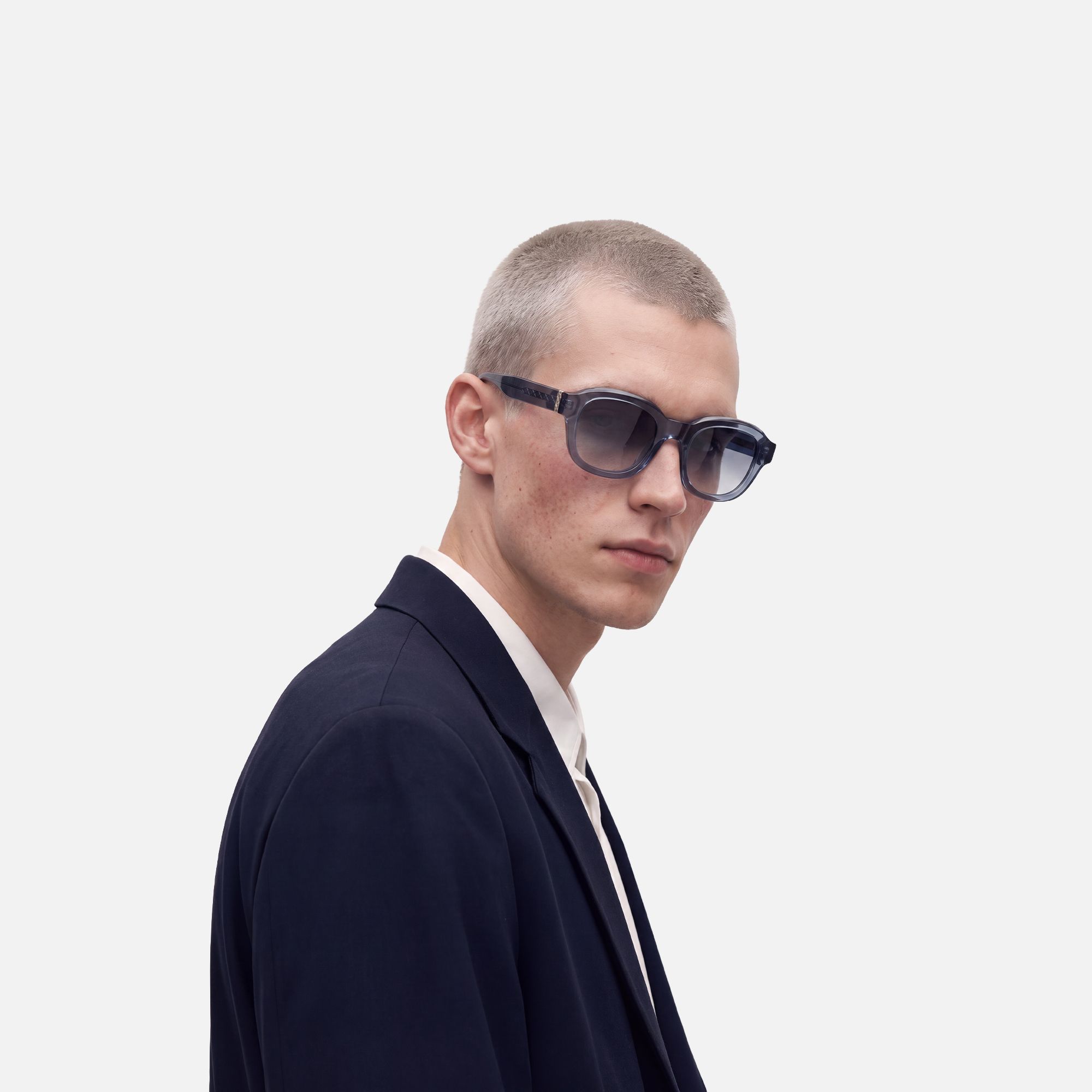 Eerie - Clear Blue Gray Tinted Oversized Shades by Vooglam - Model Side Profile