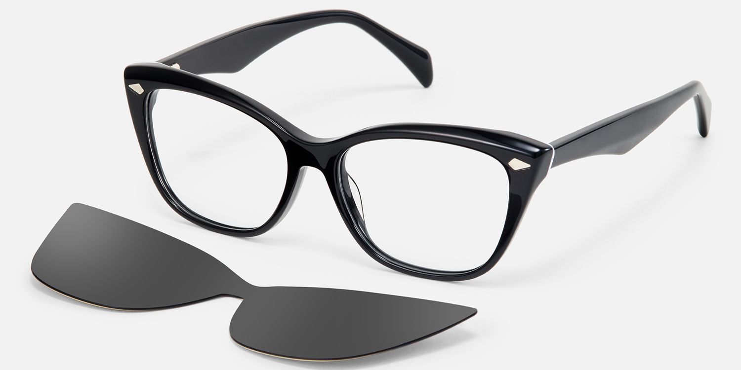 Fineen - Cat Eye Black Clip-on Sunglasses by Vooglam - Product View 5
