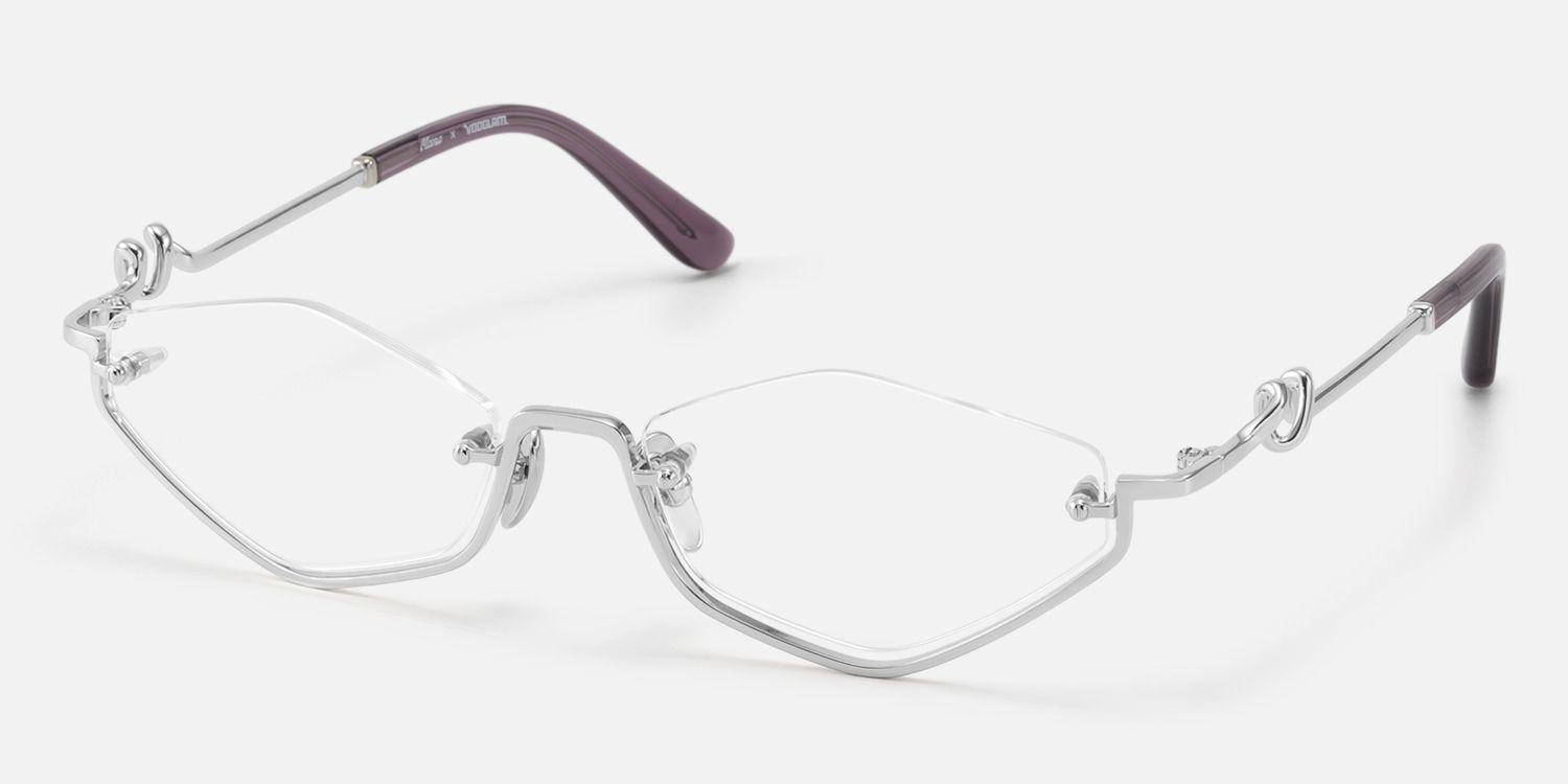 Niseko - Silver Diamond Shape Bottom Rim Glasses | Vooglam Front View