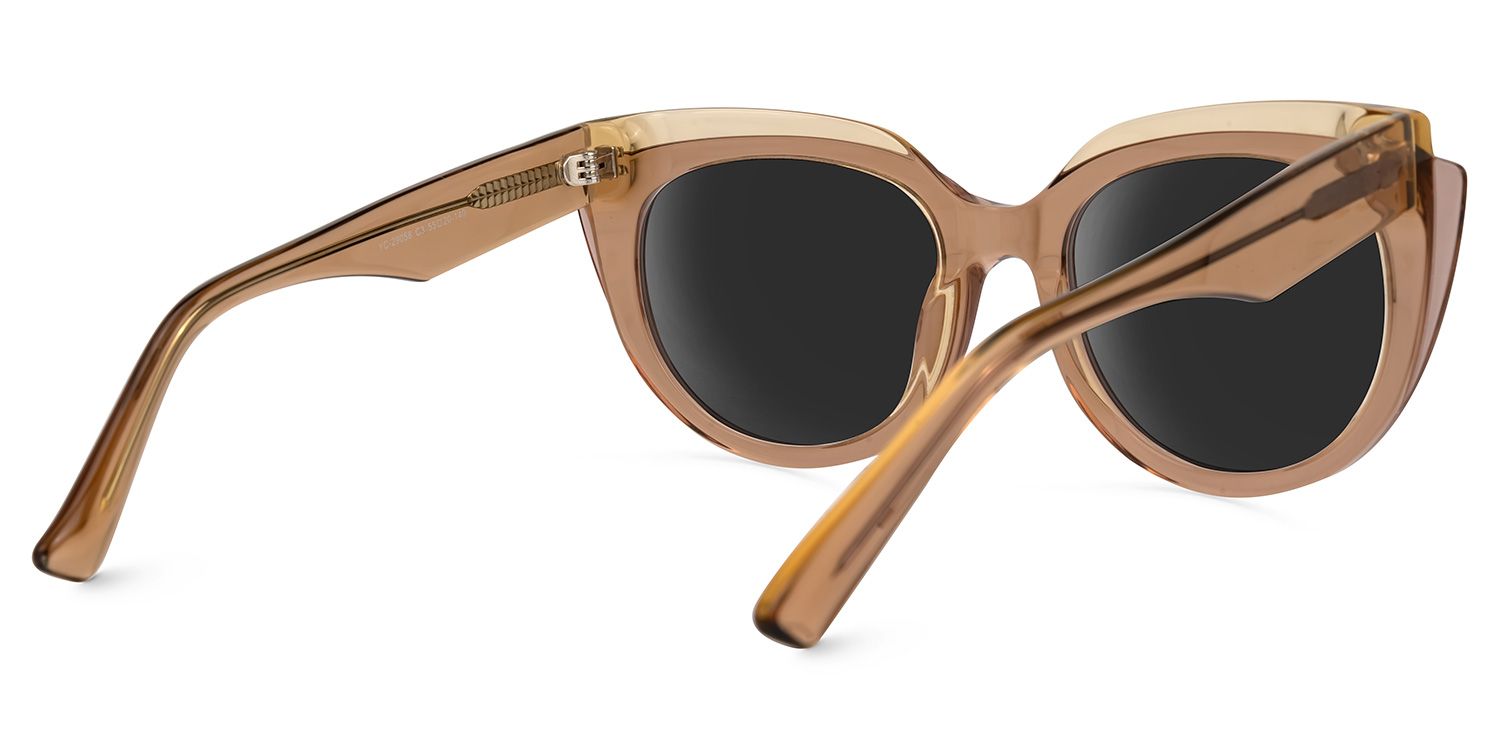 Defne - Cat Eye Brown Sunglasses by Vooglam - Side View