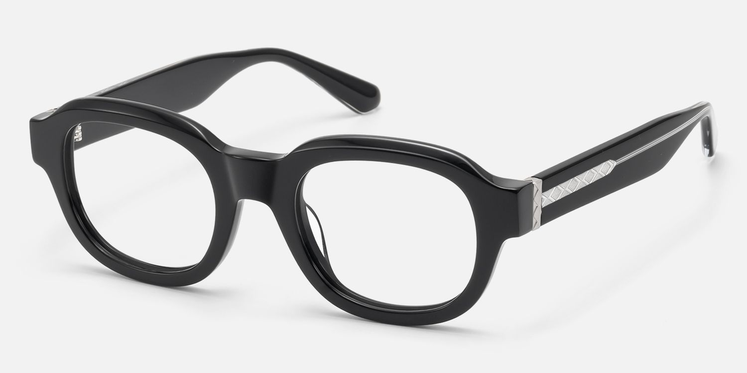 Eerie - Shiny Black Diamond Patterned Glasses | Vooglam Front View