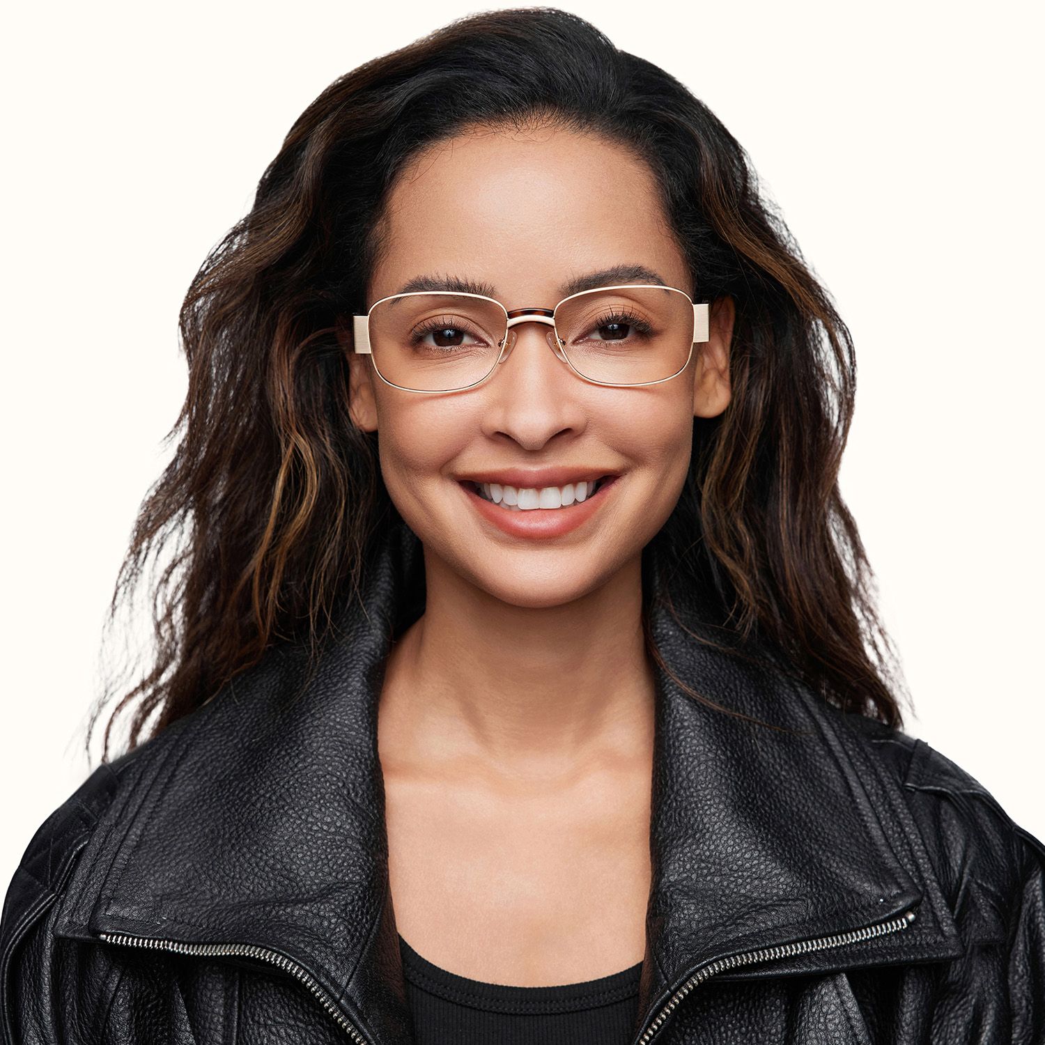 Nyame - Rectangle Gold Eyeglasses | Vooglam On Model 1