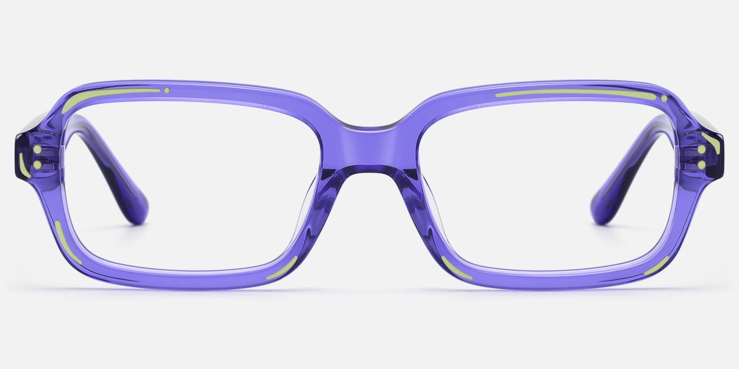 Pixel - Purple Comic Narrow Rectangle Glasses by Vooglam - Angle View