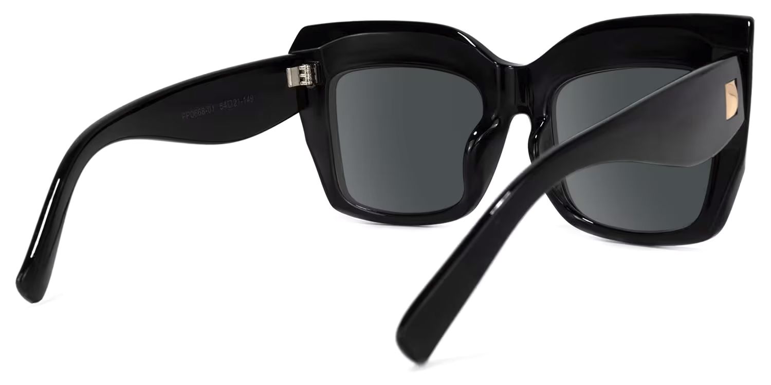 Cassandra - Square Black Sunglasses by Vooglam - Side View
