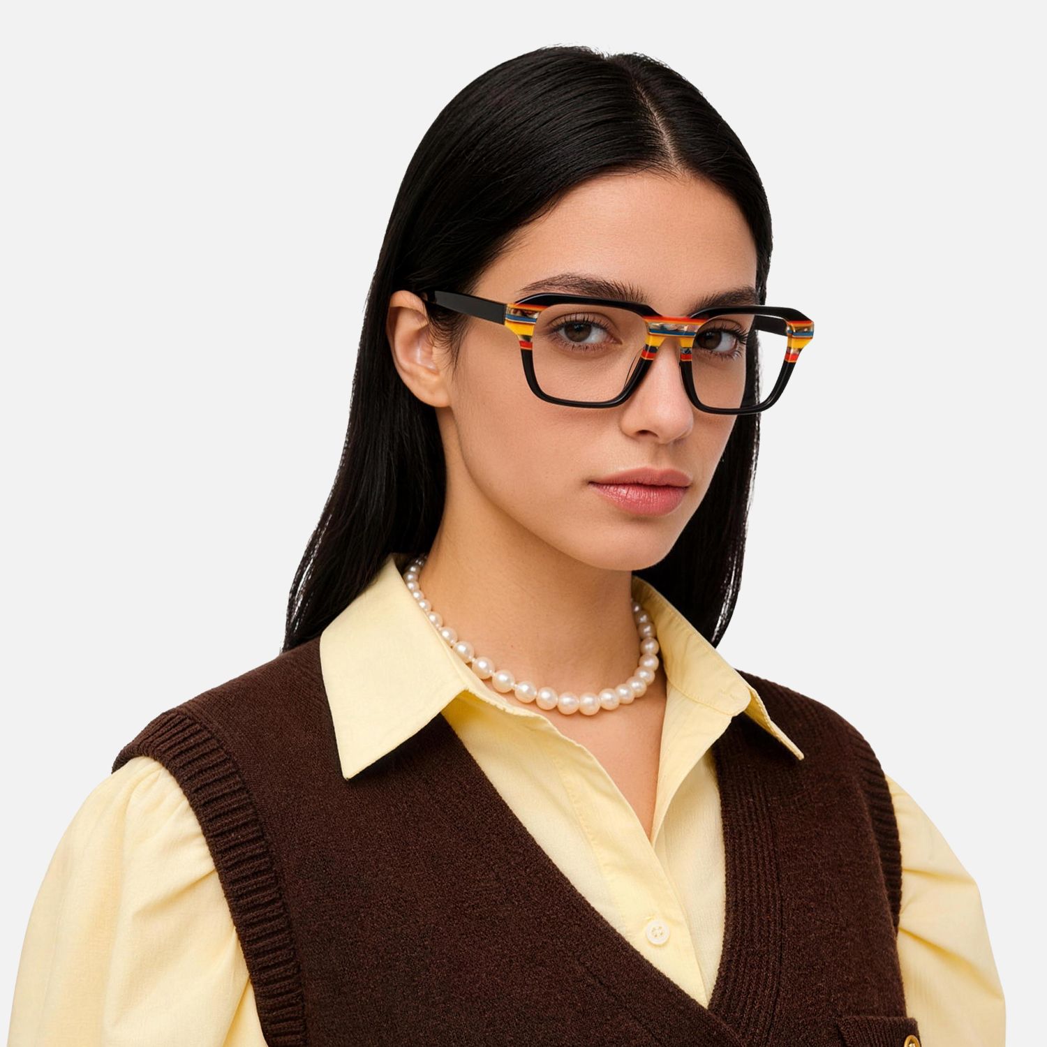 Explore the design story of Nanda - Square Black Eyeglasses | Vooglam