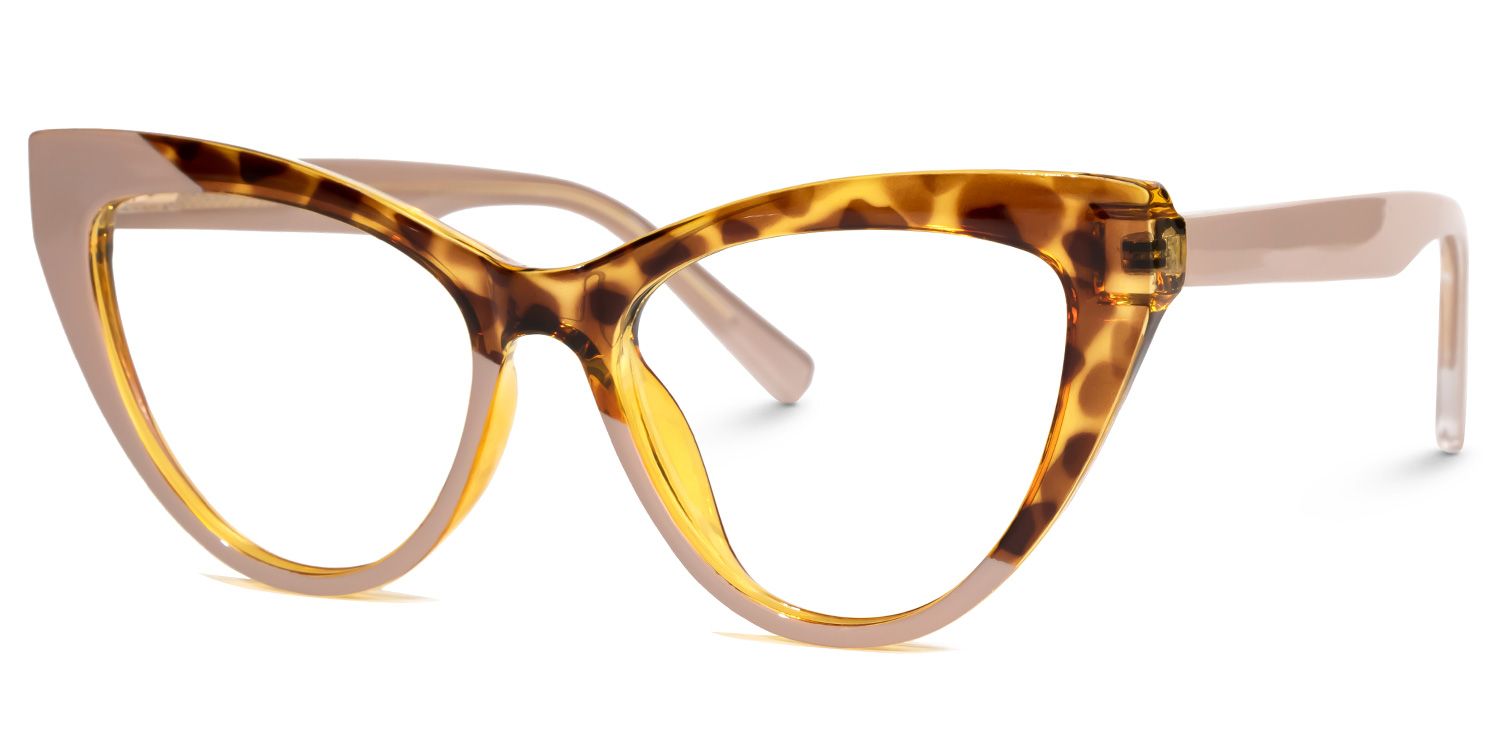 Calah - Cat Eye Yellow/Tortoise Eyeglasses | Vooglam Front View
