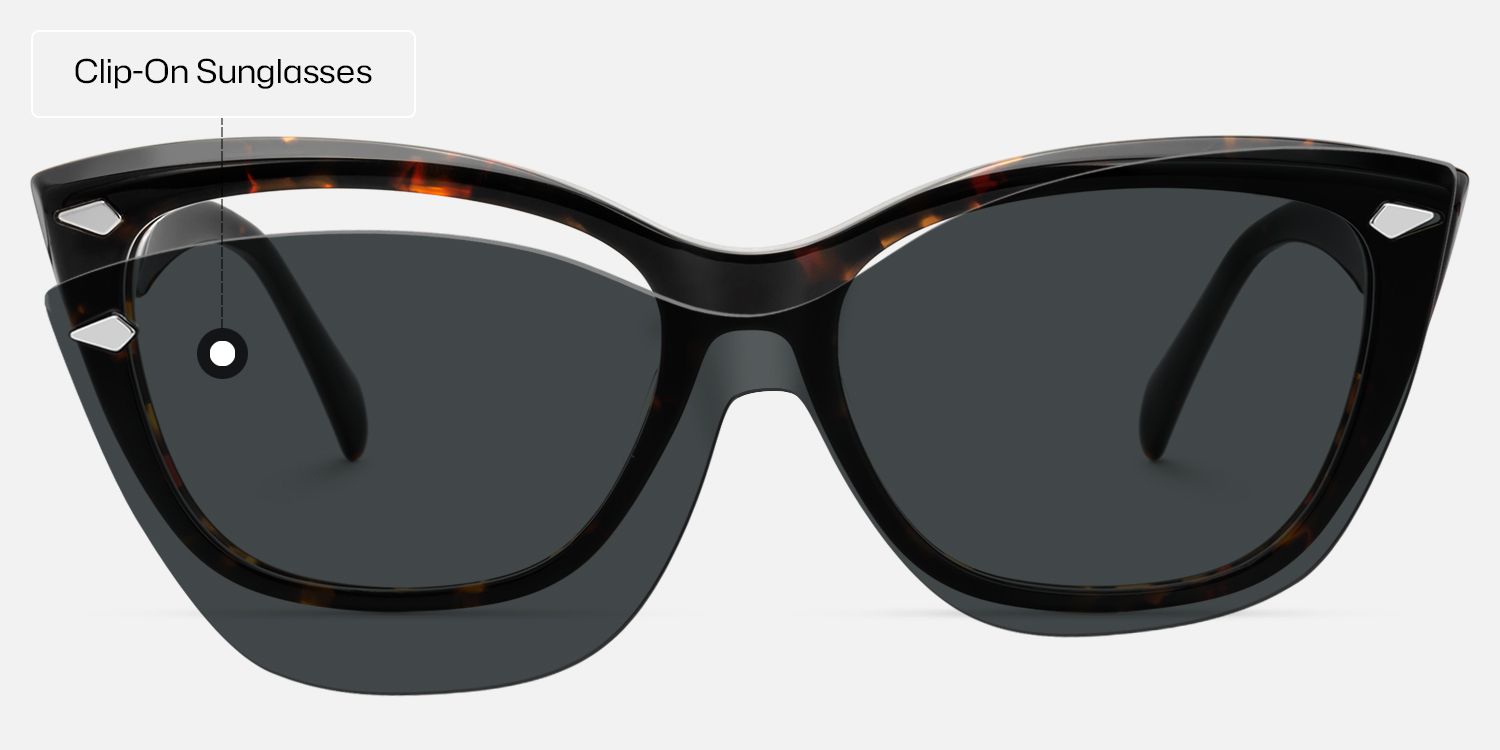 Fineen - Cat Eye Tortoise Clip-on Sunglasses | Vooglam Angle View