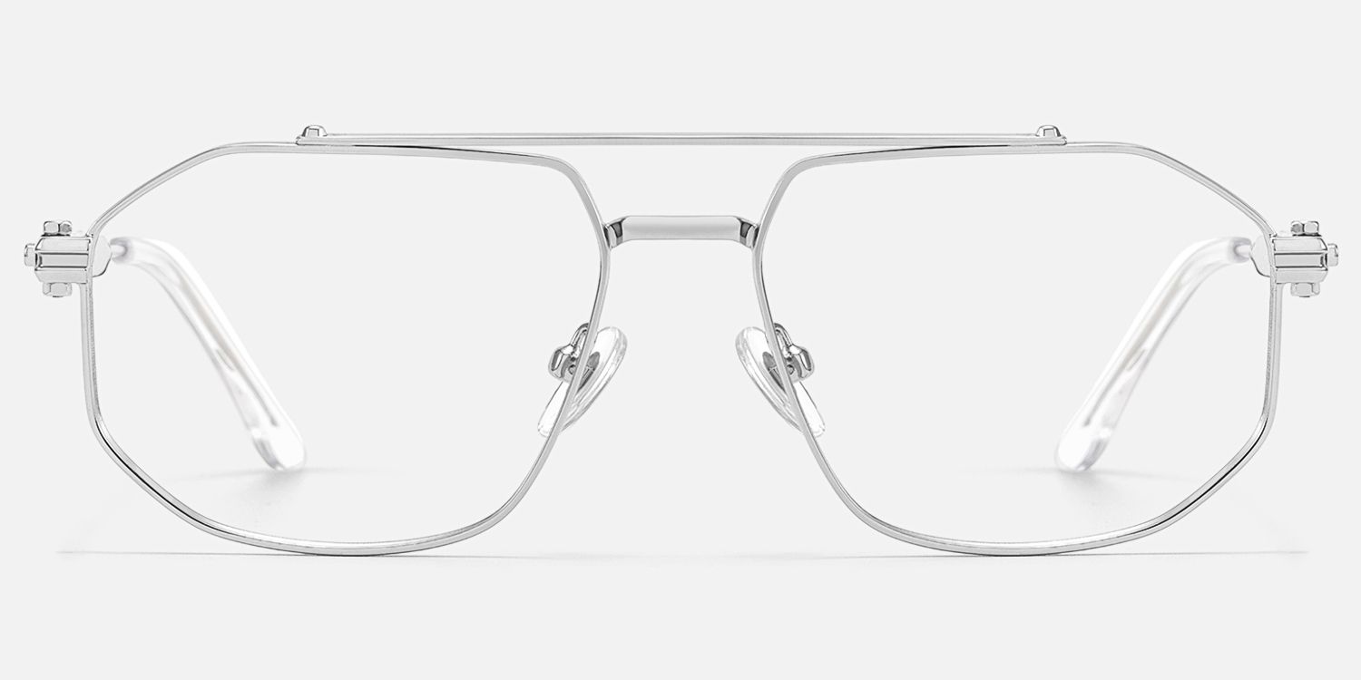 Ando - Chrome Silver Mechanical Aviator Glasses | Vooglam Angle View