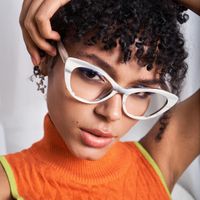 Naira - Cat Eye White Eyeglasses | Vooglam On Model 2