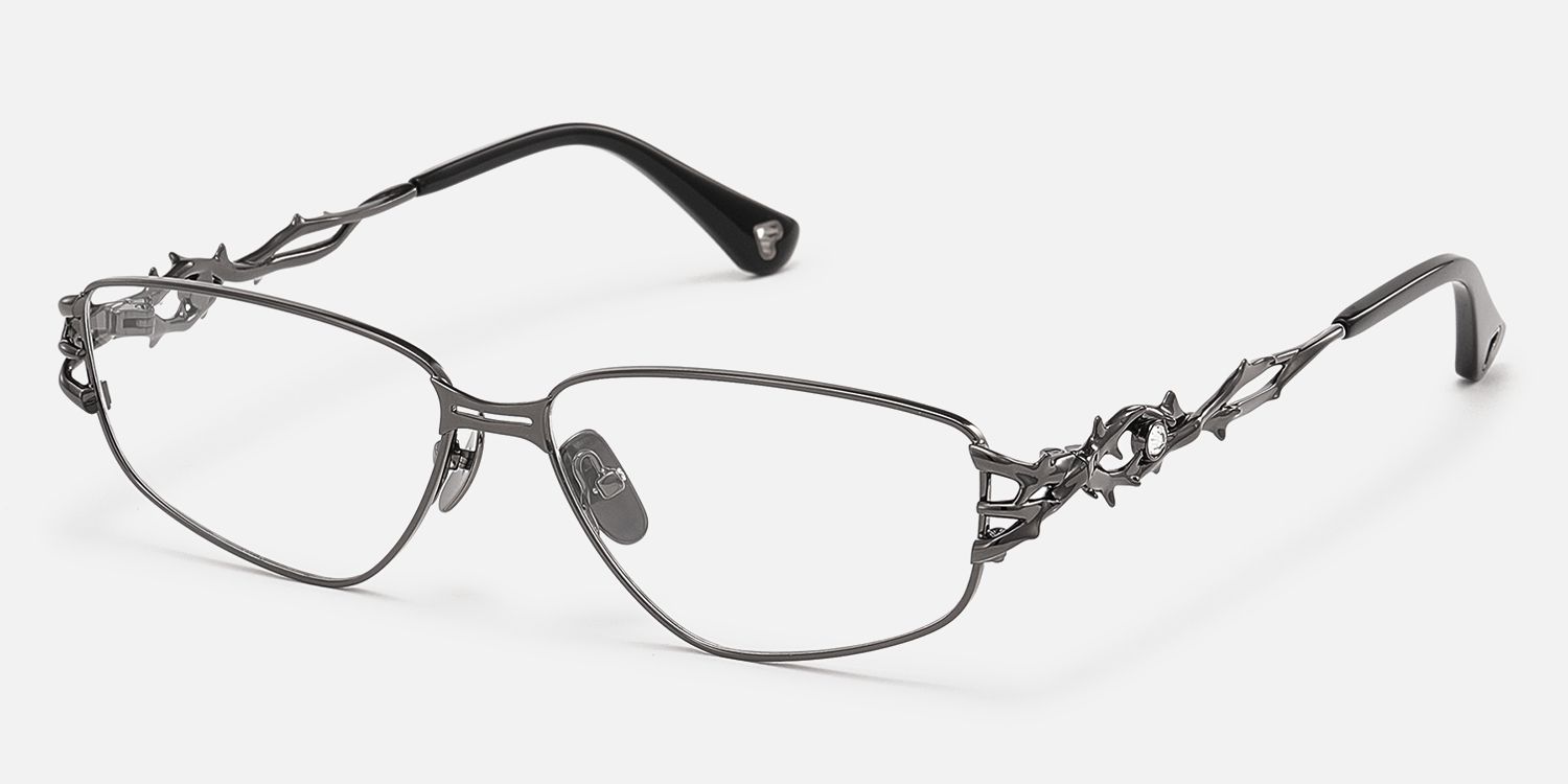 Spine - Geometric Metal Grey Eyeglasses | Vooglam Front View