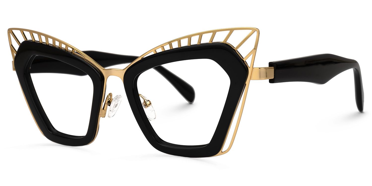 Deiter - Cat Eye Black/Gold Eyeglasses | Vooglam Front View
