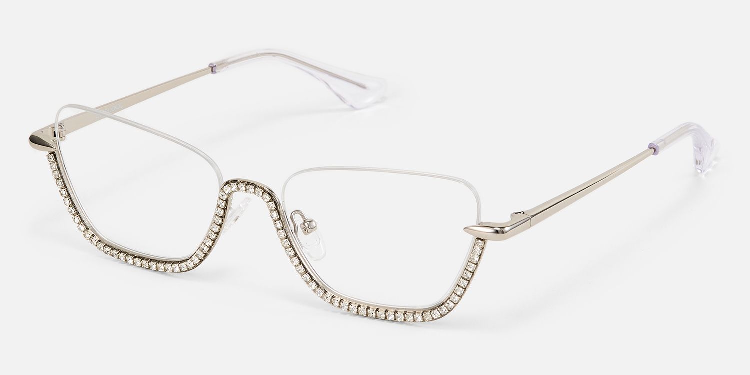 Viva - Cat Eye Silver Eyeglasses | Vooglam Front View