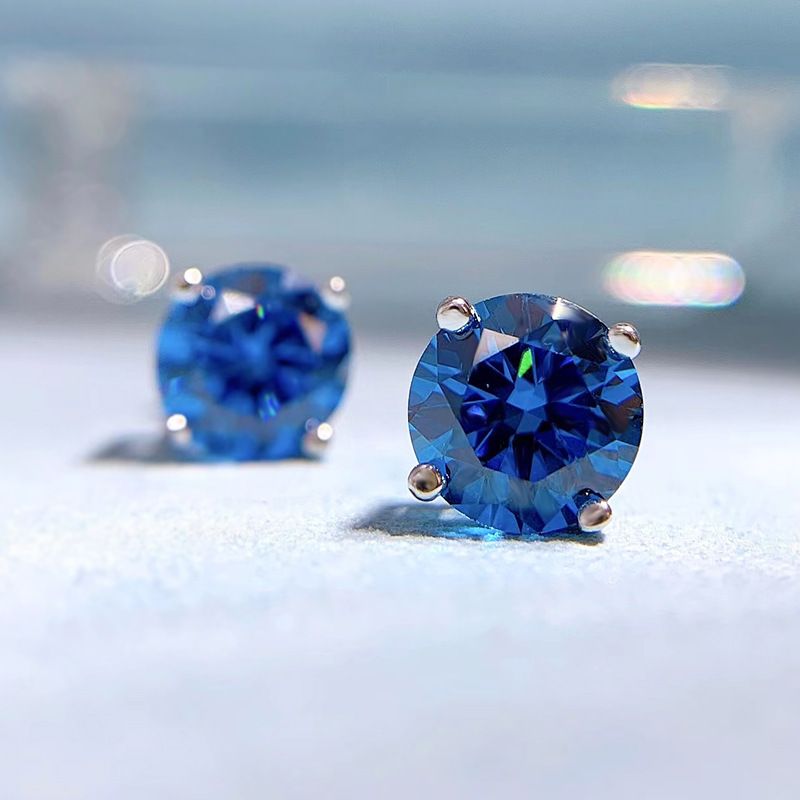 Endearing Sapphire Blue Round Pierced Earrings | Vooglam On Model 2