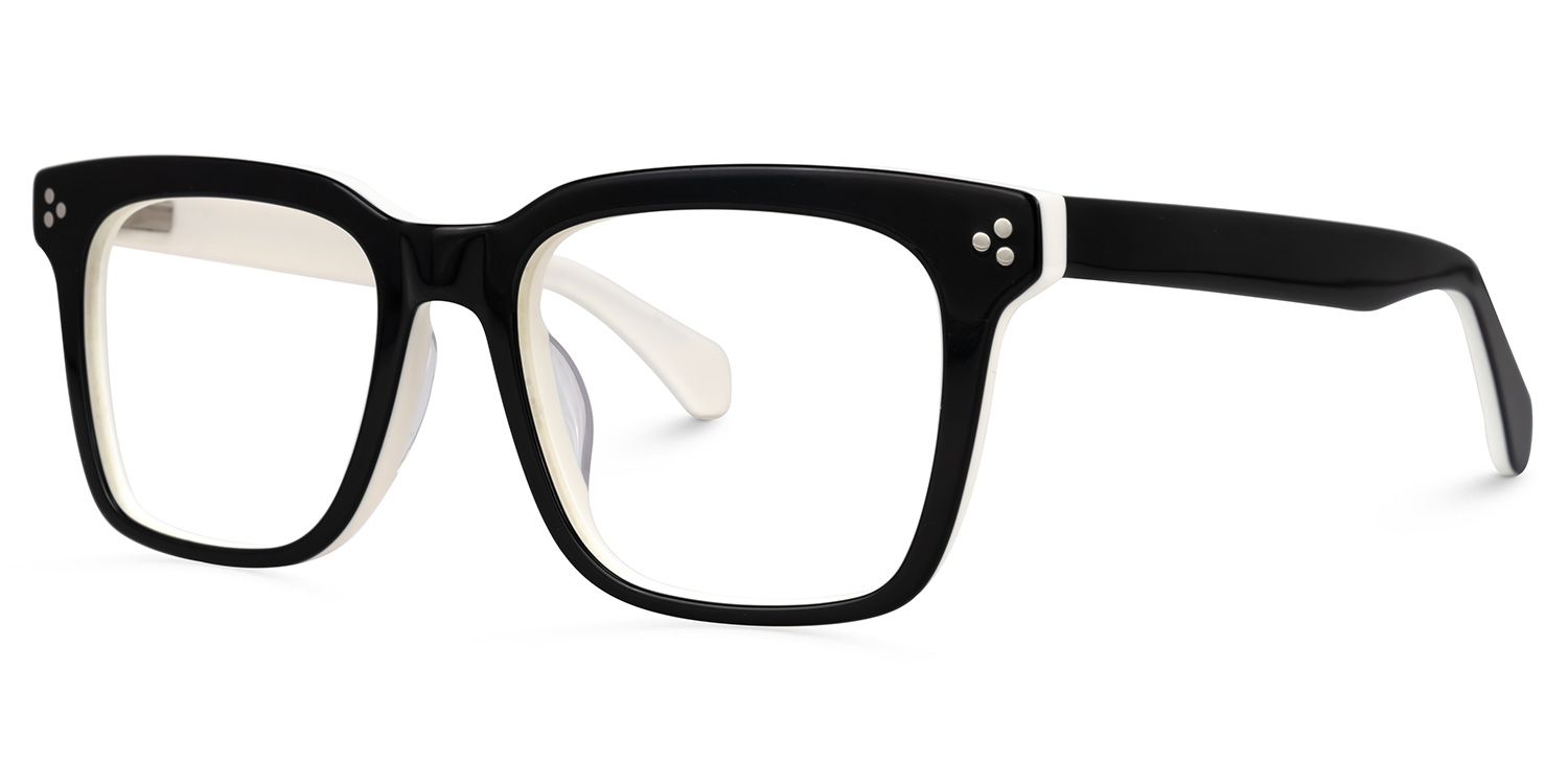Derora - Rectangle Black/White Eyeglasses | Vooglam Front View