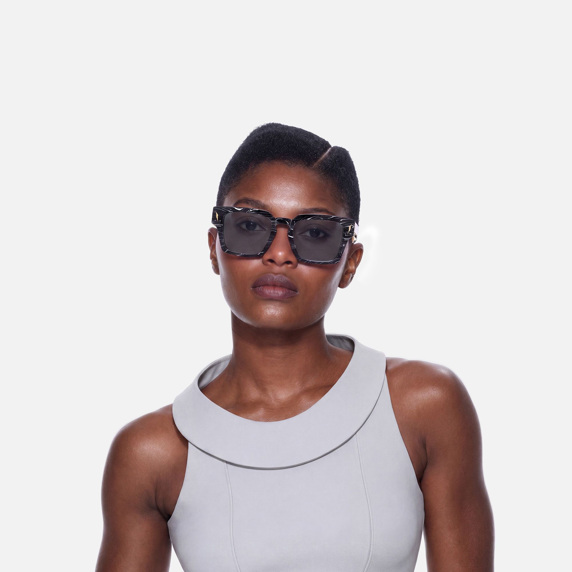 Stiletto - Black Marble Sword Sunglasses | Vooglam On Model 1