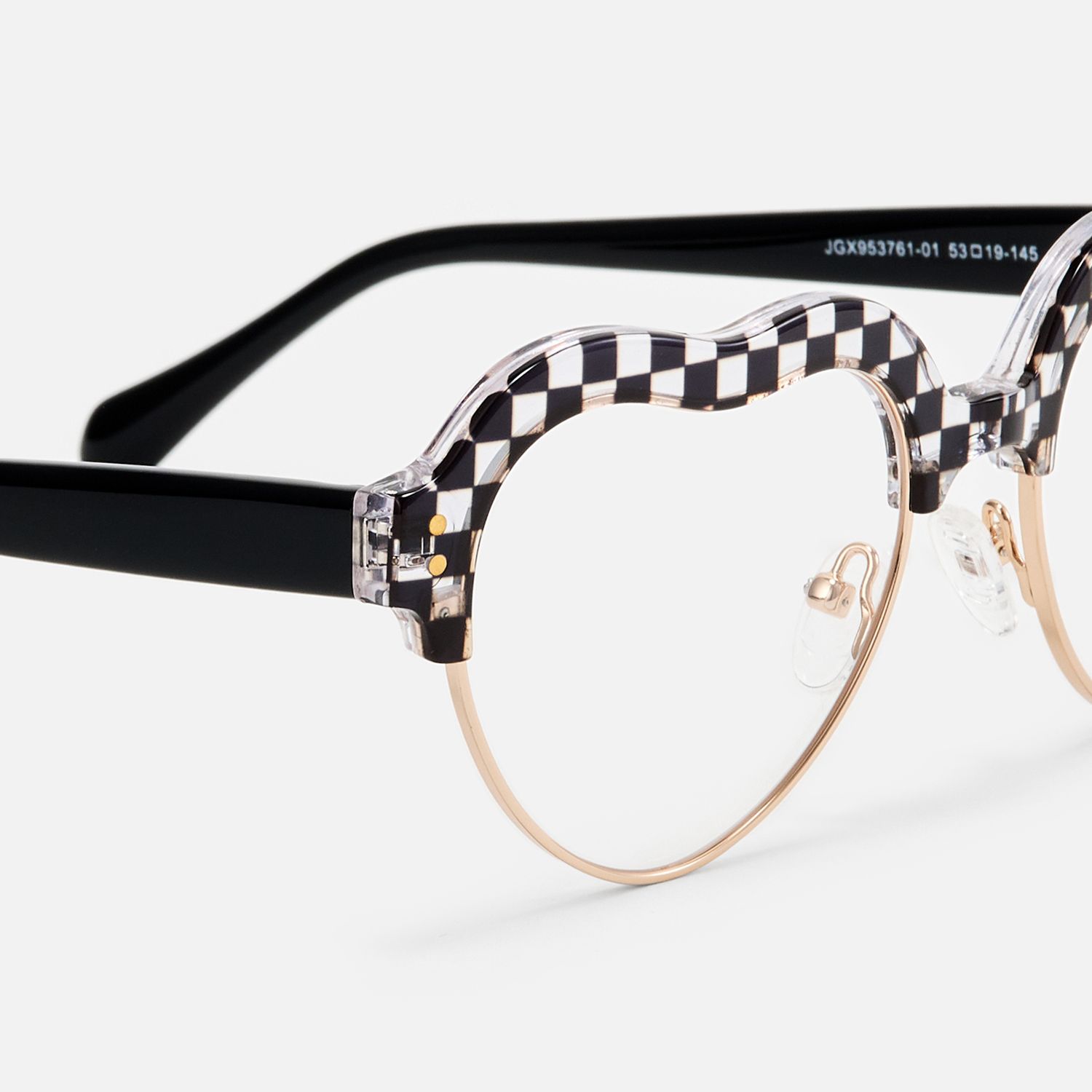 Hannah - Checkered Heart Shaped Glasses | Vooglam Design Details